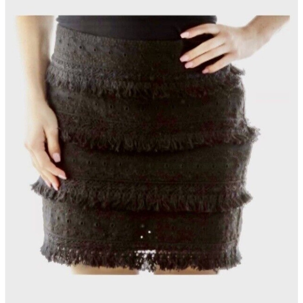 HD in Paris Black Linen Embroidered Skirt summer classic Anthropolgie boho